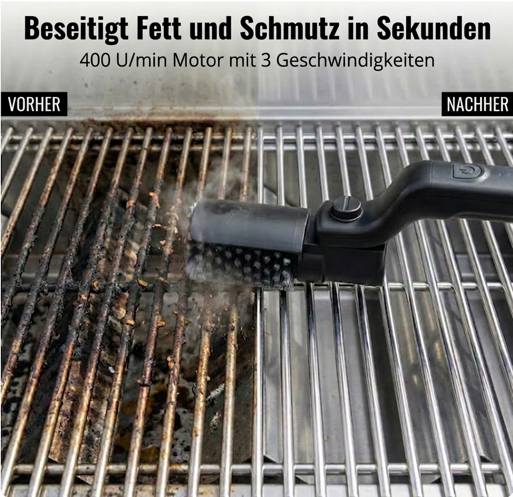 Vorher / Nachher: verschmutzter Grillrost wird mit GrillBlitz in Sekunden sauber